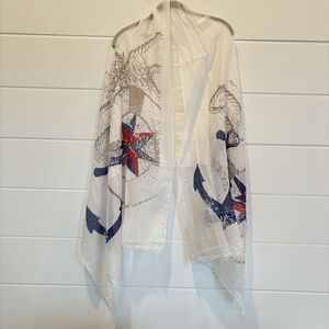 Simonetta Blue and Red Nautical Anchor White Scarf Wrap